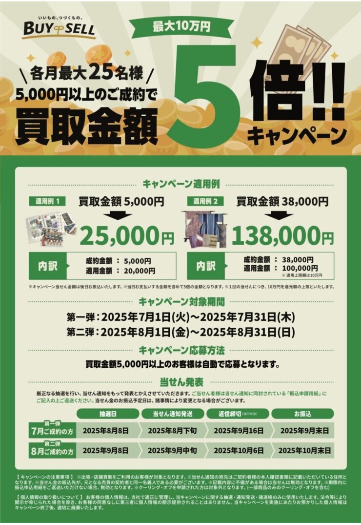 【第1弾：抽選で買取金額5倍キャンペーン】